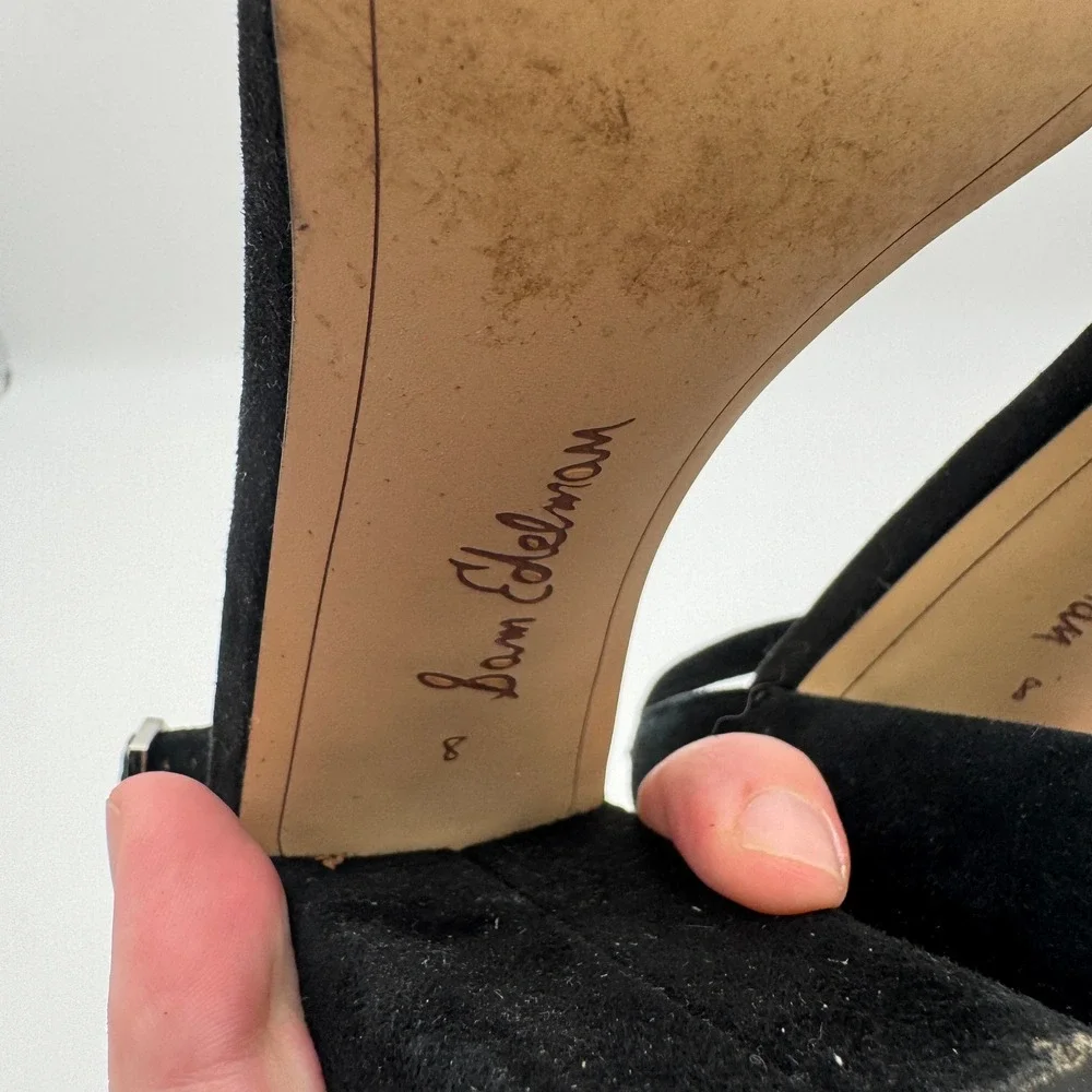 Sam Edelman Yaro Black Suede Block Heel Sandals Womens Size 8M Open Toe Strappy
